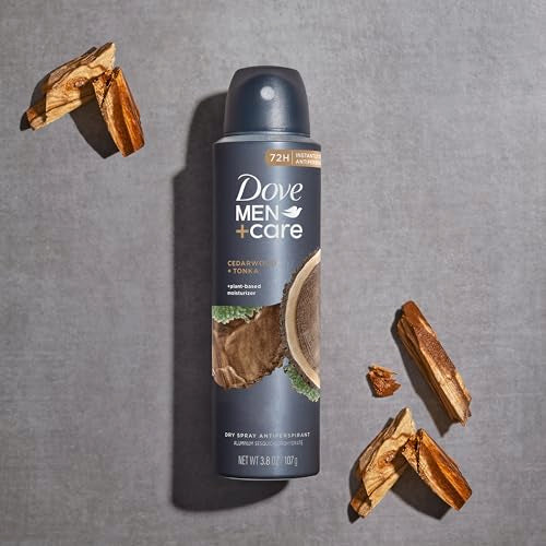 Dove Men+Care Dry Spray Antiperspirant Cedarwood + Tonka 4 Count 72H Protection with a Plant-Based Moisturizer 3.8 oz