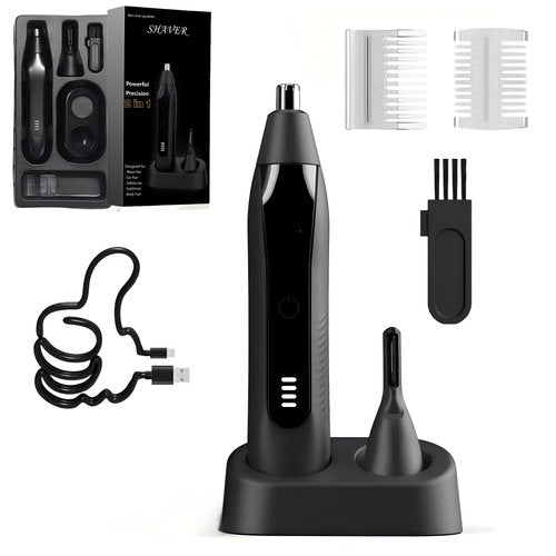 VBXBKC Ear and Nose Hair Trimmer for Men, 2025 Professional Painless USB Rechargeable Eyebrow & Facial Electric Hair Trimmer for Men Women, Powerful Motor, Dual Edge Blades (Black-UC02)
