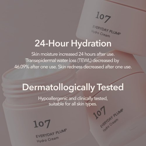 107 EVERYDAY PLUMP Hydro Cream, Lightweight Face Moisturizer with Probiotics, Squalane, and Fermented Ginseng, Hydrates, Nourishes, and Enhances Skin's Radiance and Softness (1.7 fl oz)