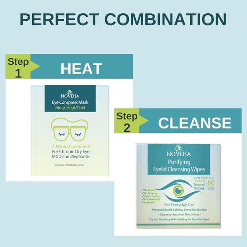 NOVEHA Eyelid & Lash Wipes | For Itchy, Dry Eyes, Styes & Blepharitis | lid and lash Cleansing Wipes, Hypoallergenic & Soothing For Sensitive Eyes, Pack of 60