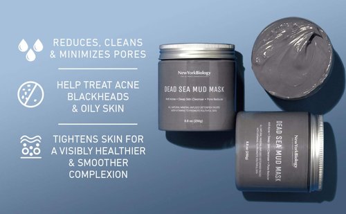 New York Biology Dead Sea Mud Mask for Face and Body with Dead Sea Mud Mask Infused with Lavender - Spa Quality Pore Reducer for Acne, Blackheads and Oily Skin, Natural Skincare – 8.8 Oz
