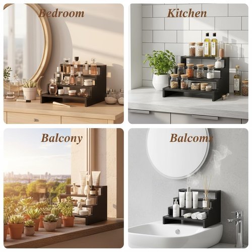 Nestoniyun 3/4-tier cologne stand for men - Wooden perfume organizer with Anti-slip Washers, Display Risers for Makeup, Figures, Cupcake, Dessert, cologne organizer for Men, perfume stand