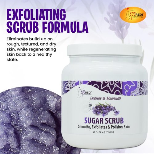 SPA REDI Sugar Scrub - Exfoliating, Moisturizing, Hydrating and Nourishing, Glow, Polish, Smooth and Fresh Skin - Body Exfoliator, Lavender & Wildflower - 58 Ounces