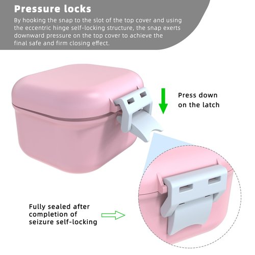 ARGOMAX Leak Proof Denture Bath Cup, Portable Soaking Denture Box, Denture Bath Case with Strainer, for Dentures and Braces (Pink + White).