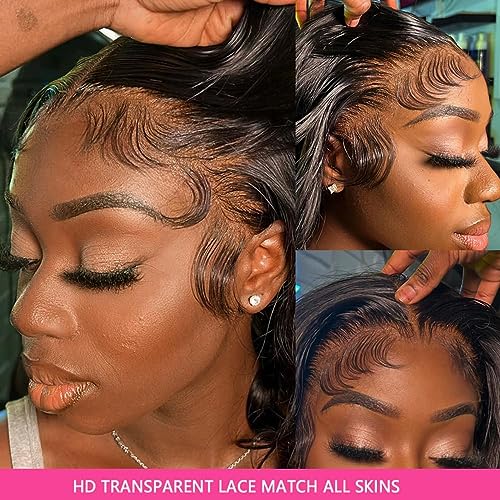 Grace Queen 200% Density 360 Lace Front Wigs Human Hair Pre Plucked 360 Body Wave HD Transparent Lace Front Wigs Human Hair for Women Glueless Full Lace Wig Brazilian Virgin Hair 20inch