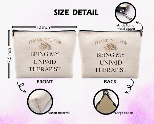 Dwept Funny Gifts for Women Cosmetic Bag, Friendship Gifts, Appreciation Gifts for Best Friends Coworkers Sisters Makeup Bag for Purse, Thank You for Being My Unpaid Therapist Travel Toiletry Bag