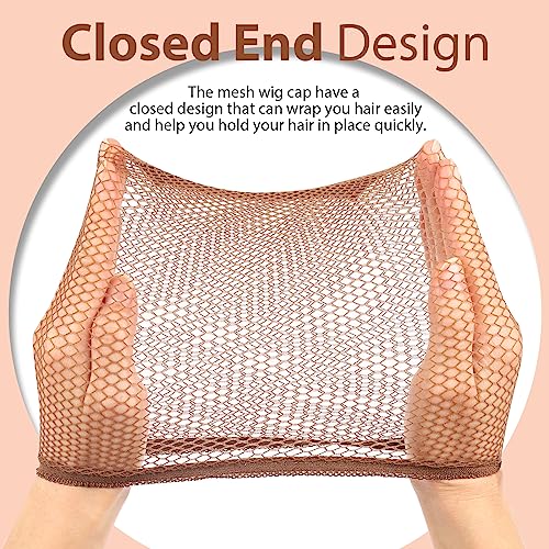 Fandamei Wig Cap, 6PCS Wig Caps for Women Kids Brown, Mesh Wig Cap Net, Closed End Hair Nets, Nylon Hair Net for Wigs for Halloween Rave Party Cosplay