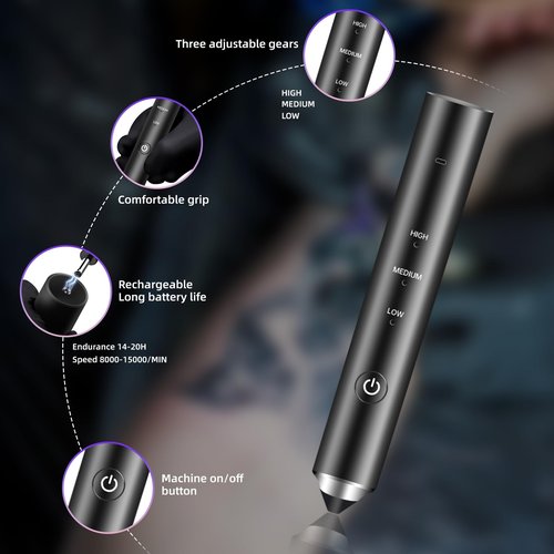 Tattoo Ink Mixer Gun Machine, Mixer Game Changer, 3 Adjustable Speeds Wireless Mixer, Without Continuous Pressing, New Rotary Tattoo Pigment Mixer Set with 100Pcs Mixing Sticks (New Mixer, Black)