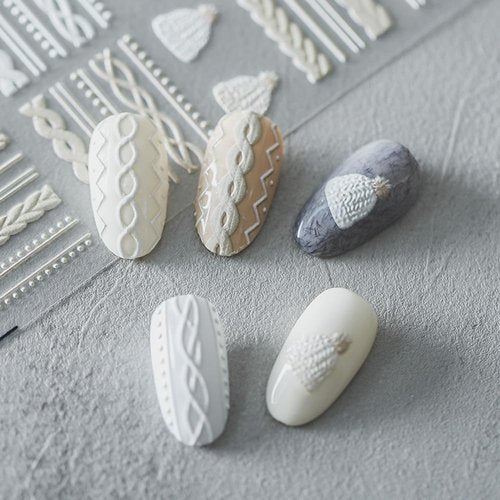 1 Sheet Winter Knit Sweater Cloth Pattern Nail Stickers,5D Acrylic Engraved Nail Sticker Art Decoration,Self-Adhesive DIY Nails Sticker French Stripe Line Nail Decals for Acrylic Nails Manicure