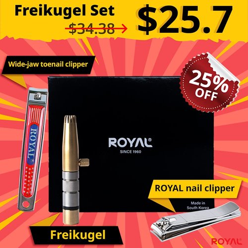 ROYAL [Made in Korea] NO Battery,3 Pcs Nose Hair Trimmer Set,Value Pack(Nose Hair Trimmer with 2 Nail Clippers) The Best Gift for Family, (Black&Brass)