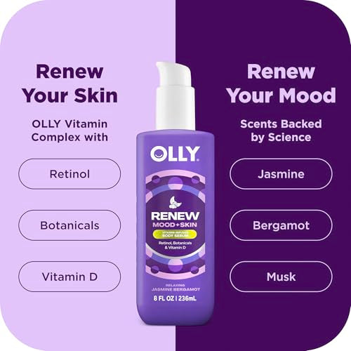 OLLY Renew Body Lotion-Serum with Vitamin D, Retinol & Botanicals ? Nourishing Cleanser for Skin Barrier Repair, Deep Hydration, Jasmine Bergamot Scent, 8oz