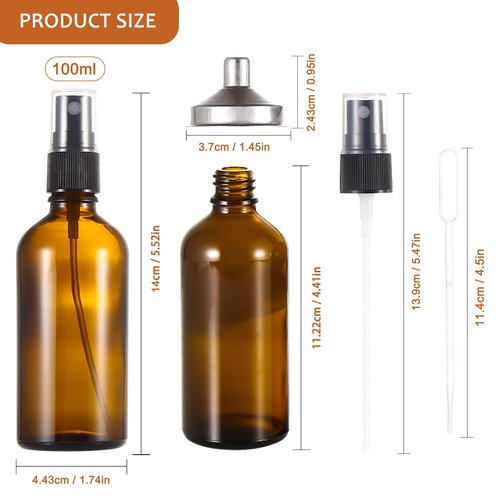 ALIFEIA 3.4 oz Amber Glass Spray Bottles,Empty Fine Mist Refillable Travel Spray Bottle for Cleaning,Perfume,Aromatherapy,Cosmetic Sprays,Hair,Essential Oils with Fine Mist Dispenser（6 Pack）