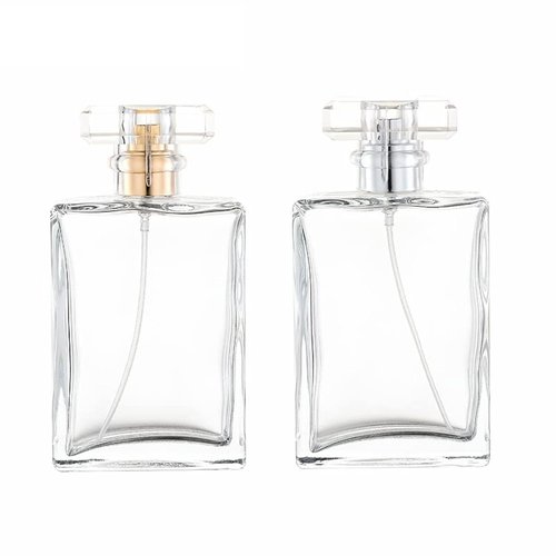 2 Pack Clear Glass Perfume Atomizer,100ml Empty Refillable Spray Bottle for Men and Women,Portable Fragrance Fine Mist Spray Bottle Perfume Dispenser for Travel (Gold+Silver)