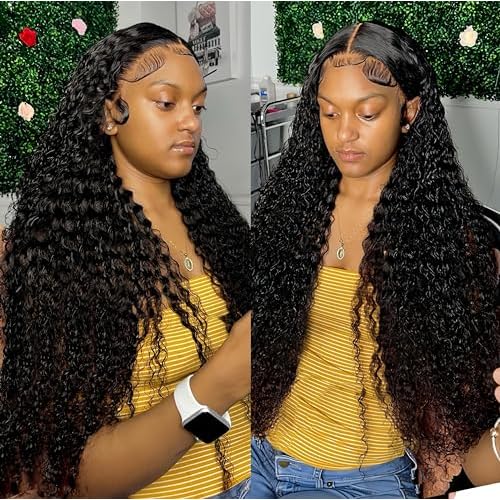 LICHANG 30 Inch Deep Wave Lace Front Wigs Human Hair 4x4 Transparent Lace Closure Wet and Wavy Wigs for Black Women Pre Plucked Human Hair Wig with 180% Density Nature Color