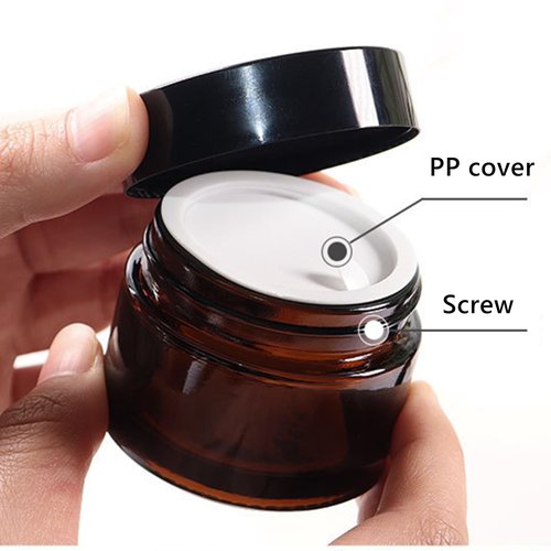 Zentriqlla 36 Pack 2oz Amber Glass Jars, Round Cosmetic Jars with with Black Lids and Inner Liners, Reusable Glass Containers for Homemade Creams, Candle, Skincare, Lotion, Travel