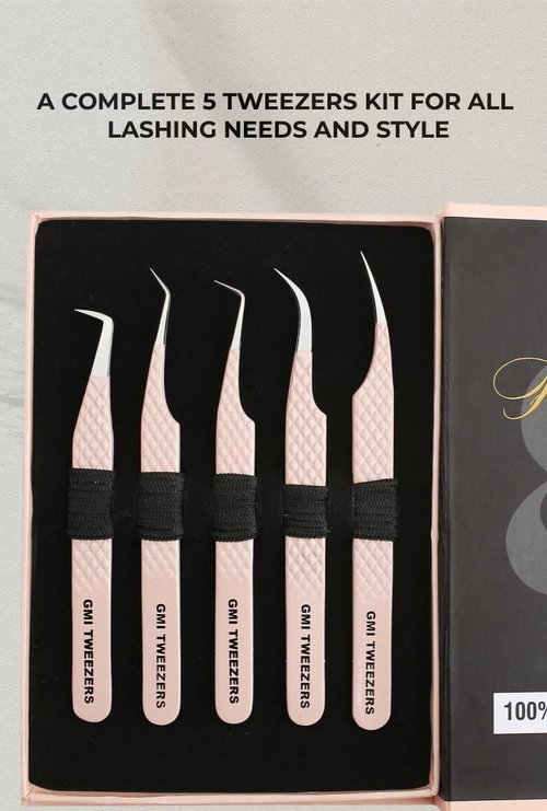 GMI TWEEZERS GMI Lash Tweezers - Set of 5 Eyelash Tweezers- Stainless Steel Eyelash Extension Tweezers - Multipurpose Lash Tweezers T2233 Tweezer