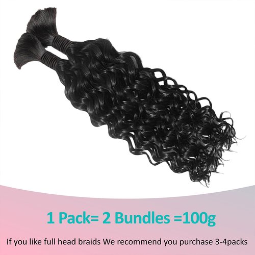 Boho Braiding Hair for Knotless Braids - 22 Inch Curly Human Hair, 2 Bundles, 100g Water Wave (Natural Color)