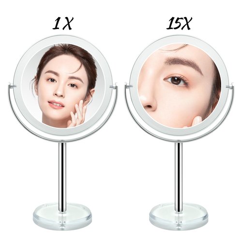 Snowflakes 1X / 15X Magnifying Makeup Mirror with Stand - 7 Inch Tabletop Vanity Mirror for Bathroom or Bedroom with 360° Rotation.