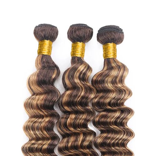 4/27 Human Hair Bundles Ombre Deep Wave Bundles Human Hair Highlight Bundle 12 14 16 Inch Double Weft Unprocessed Brazilian Virgin Remy Hair Extensions 3Pcs/Set Deals