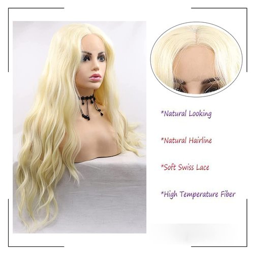Angle Lucky Blonde Deep Curly Wig Long Curly Blonde 613 Natural Hairline Glueless Wig Synthetic Pre Plucked Soft Wig Heat Resistant Fiber Cosplay Makeup Wigs for Women 24 Inches