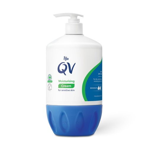 QV Cream with 10% Glycerin (500g) Rich Protective Moisturiser for Sensitive Dry Skin Fragrance Free Noncomedogenic Body Cream Hydrating Skin Care for Eczema Psoriasis Dermatitis Pump Dispenser Bottle