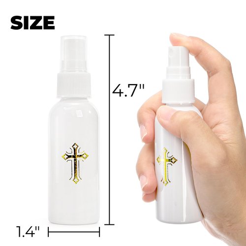 Hiceeden 30 Pcs 60ML Spray Bottles with Gold Cross Pattern, Empty Plastic Catholic Water Container, Portable Water Bottles for Halloween Easter Party, White (2oz)