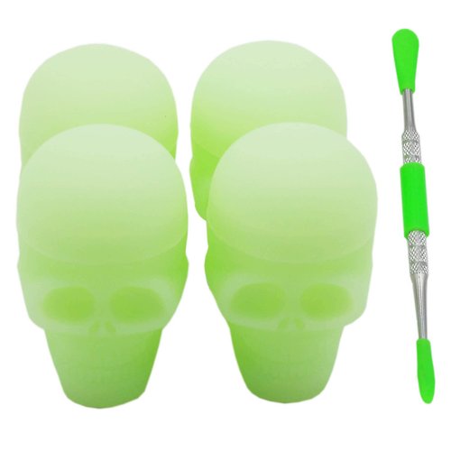 KUVIS 15ml Skull Silicone Wax Containers Non-stick Concentrate Jars with Carving Tool (Glow In The Dark)