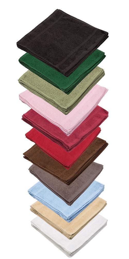 Linteum Textile Face Towel Set, 12x12 Inch, 100% Soft Cotton, 16 Single Ring Spun Washcloths, Absorbent & Durable Face Towel for Household, Spa, Gym and Hotels - 12 Pack (Hunter Green)