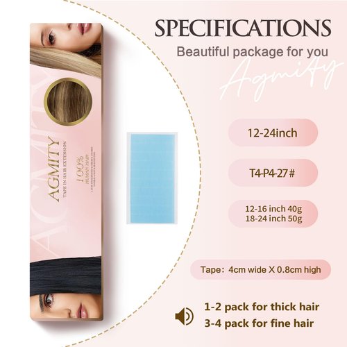 AGMITY Invisible Tape in Hair Extensions Human Hair 14 inches 20pcs 40g/pack Chocolate Brown Mixed Honey Blonde Straight Seamless Tape in Hair Extensions(14 inches #T4-P27-4)