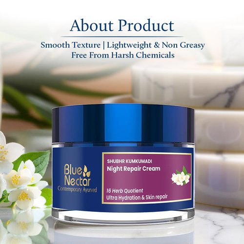 Blue Nectar Kumkumadi Night Cream Face Moisturizer for Women with Natural Almond & Saffron | Hydrating Moisturizer Face Cream for Night Time (16 Herbs, 1.7 Oz)