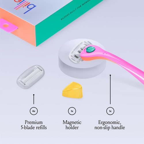 Billie Razors for Women Shave Kit with Women’s Razor, 4 x 5-Blade Razor Refills, Magnetic Holder - Cool Blue and Malibu