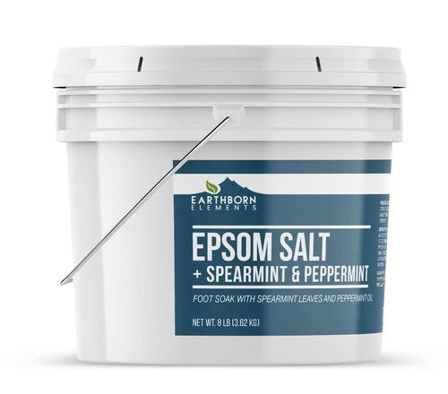 Earthborn Elements Spearmint & Peppermint Epsom Salt Foot Soak, 1 Gallon Bucket, Minty Aroma, with Real Spearmint Leaves (8 Pounds)