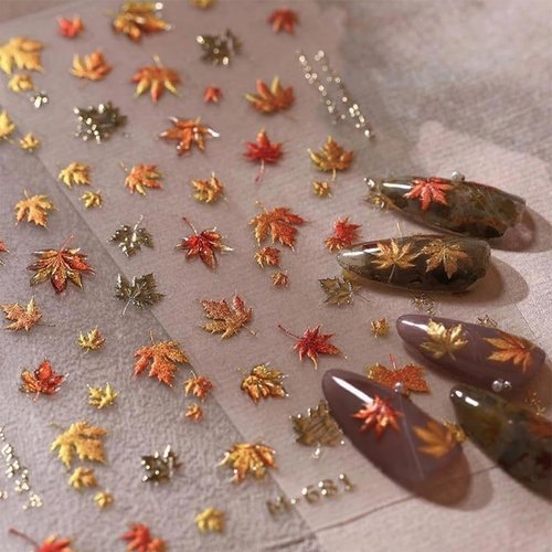 Fall Nail Stickers for Nail Art, Autumn Maple Leaves Nail Decals 5D Embossed Thanksgiving Day Gold Maple Leaf Nail Art Supplies for Women Girls (1Sheet)
