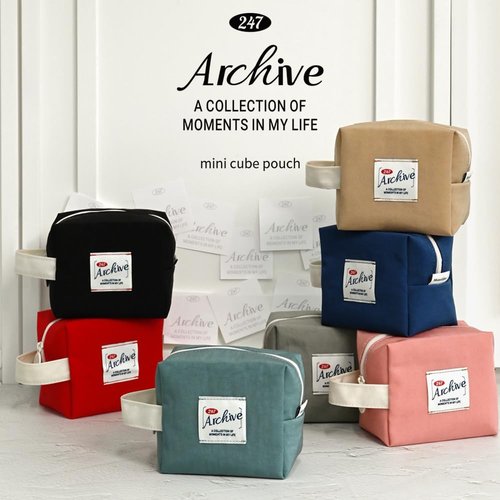 Monolike Archive Cube Mini Pouch, Warm Gray - Makeup Bag, Cosmetic Bag, Travel Bag, Toiletry Bag, Organizer, Storage Bag
