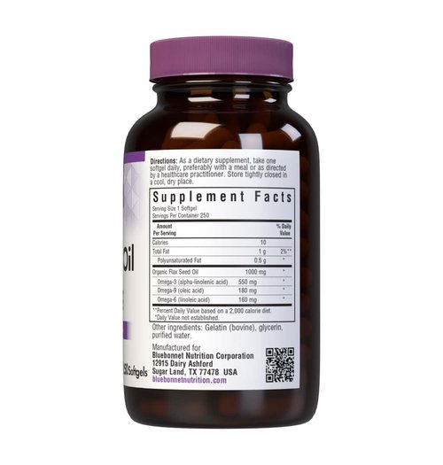 BlueBonnet Flax Seed Oil 1000 mg - Omega 3 6 9 Fatty Acids Heart Health & Skin Support for Women & Men - Cold-Pressed, Organic Flaxseed Oil Capsules - Non-GMO, Gluten-Free, Soy-Free - 250 Softgels