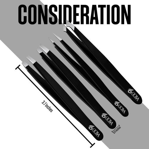 OCBA 4 Pcs Tweezers for Facial Hair Women & Men for Precise Grooming of Eyebrows - Professional Stainless Steel Black Color Coated Eyebrow Tweezers for Ingrown Hair on Nose Ear