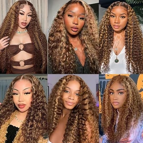 P427 Highlight Blonde Bundles Human Hair Brown Deep Wave 3 Bundles 34 34 34 Inch Unprocessed Brazilian Virgin Remy Honey Blonde Deep Wave Bundle Human Hair Extensions