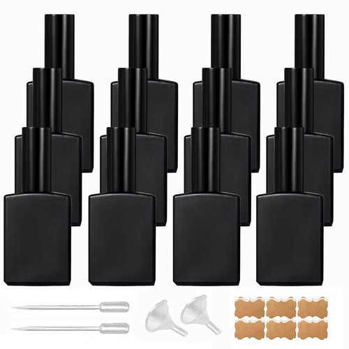 BEGIKET 12 Pack 1 oz Black Square Glass Perfume Spray Bottle, 30ml /1 oz Fine Mist Atomizer Spray Bottles Refillable, for Perfume, Essential Oil and Liqui (Black)