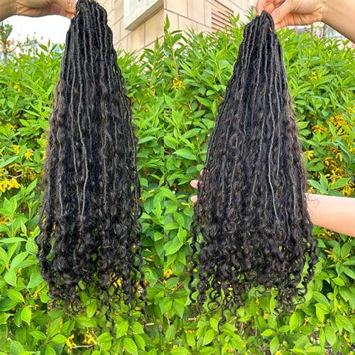 Boho Locs Crochet Braids Pre Looped With Human Hair Extensions Curly Ends Deep Wave Goddess Soft Locs Box Knotless Braids Hair Synthetic Dreadlocks Braiding for Women CHARMING YOU 18 Inch 48Strands