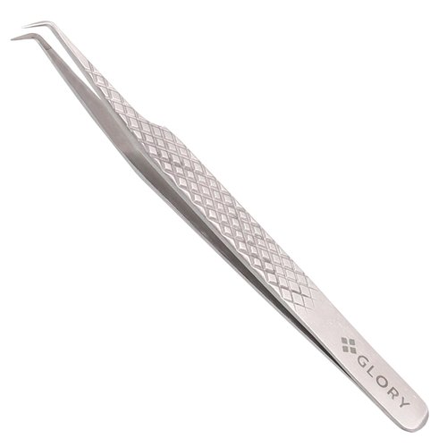 Glory 90 Degree Angle Lash Tweezers for Eyelash Extensions – Precision Fiber Tip Diamond Grip Stainless Steel Lash Tool for Mega Volume Classic & Professional Lash Tech Supplies