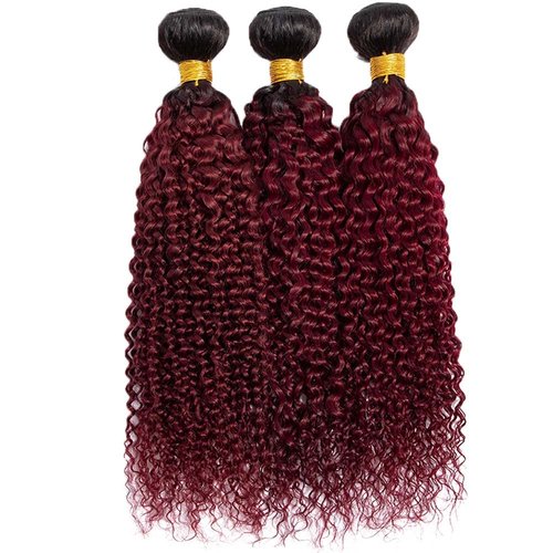 Burgundy Curly Bundles Human Hair Ombre Burgundy Human Hair Bundles 1B99J Bundle 12 14 16 Inch Double Weft Brazilian Virgin Remy Hair Extensions For Women Deals 300G