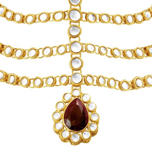 Aheli Indian Traditional Bollywood Faux Pearls Maang Tikka Matha Patti Gift for Women Jewelry Maroon