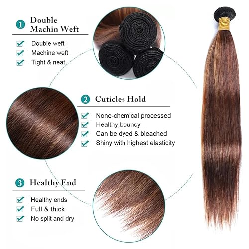 Freiuoke Highlight Bundles Human Hair 4/30 Straight Bundles Brazilian Unprocessed Virgin Hair 1 Bundle 26 Inch