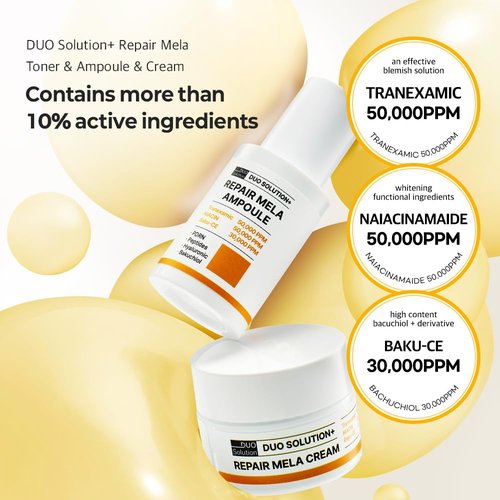 Tranexamic Acid 5% + Niacinamade 5% + Baku-CE 3% Ampoule, Duo Solution Repair Mela Ampoule - Tranexamic acid 50,000ppm, Niacinamade 50,000ppm, Bakuchiol 30,000ppm, PDRN, Peptides, Hyaluronic