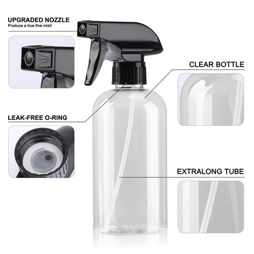Aurnoet Spray Bottle for Plant - 12.85oz/380ml Fine Mister Plastic Empty Spray Bottles, Clear Water Spray Bottle for Plants, Hair, Cleaning - BPA Free - Leak Proof