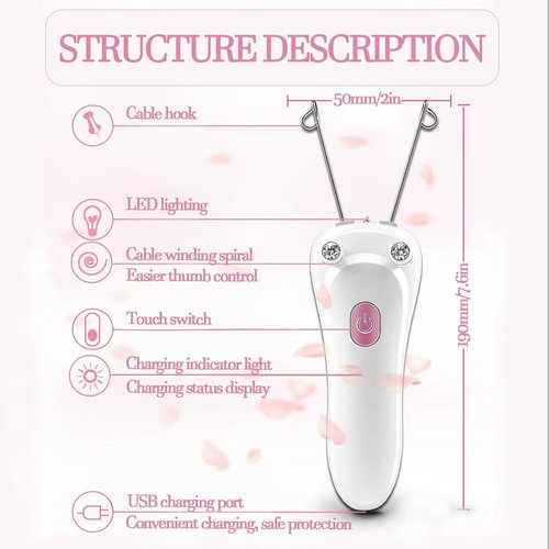 Ladies Facial Hair Remover Electric Women's Beauty Epilator, Cordless Electric Facial Threading Hair Removal for Women, Rechargeable Face Hair Remover Cotton Thread Epilator Body Hair Removal Device