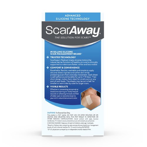 ScarAway Advanced Silicone Scar Sheets, Medical Grade Silicone Strips (1.5" x 3") Scar Treatment & Prevention for Surgical, Burn, Body, Hypertrophic & Keloid Scars Treatment, 8 Tan Reusable Sheets
