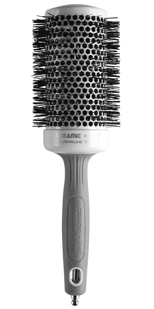 Olivia Garden Ceramic + Ion Round Thermal Hair Brush - Not Electrical - Professional Blowout Brush for Normal to Thick Hair - 2 1/8" Diameter Barrel - White and Grey - CI-55