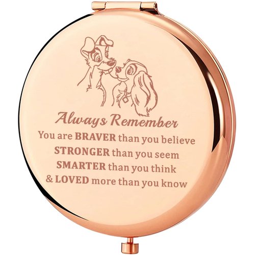 KEYCHIN Lady Dog Pocket Mirror Tramp Dog Fans Gifts You are Braver Stronger Smarter Than You Think Lady Tramp Couple Compact Mirror (Lady Dog-RG)