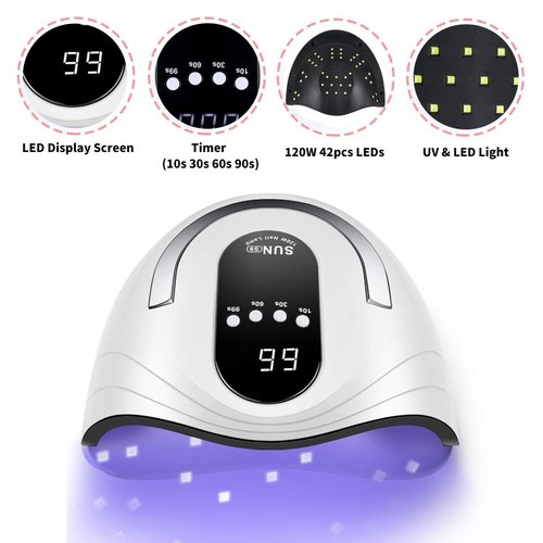 Sunrich UV Gel Nail Lamp 120W LED Nail Light Fast Dryer for Gel Polish Curing with 4 Timers Portable Handle Large Space Automatic Sensor (White)